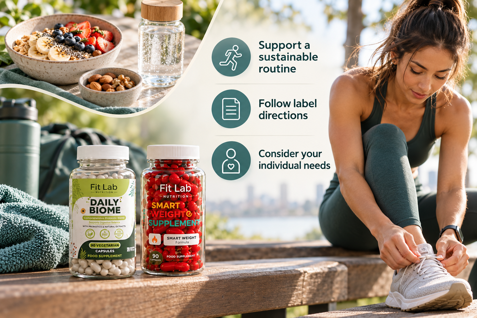 Smart Weighto infographic with Fitlab Nutrition supplements and practical guidance